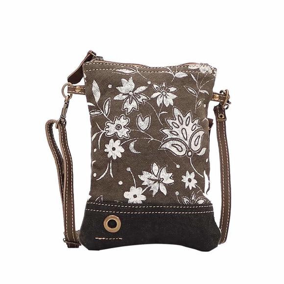 Dusky Bleach Upcycled Canvas & Leather Small Crossbody Bag S-1509 :') - Picture 1 of 6